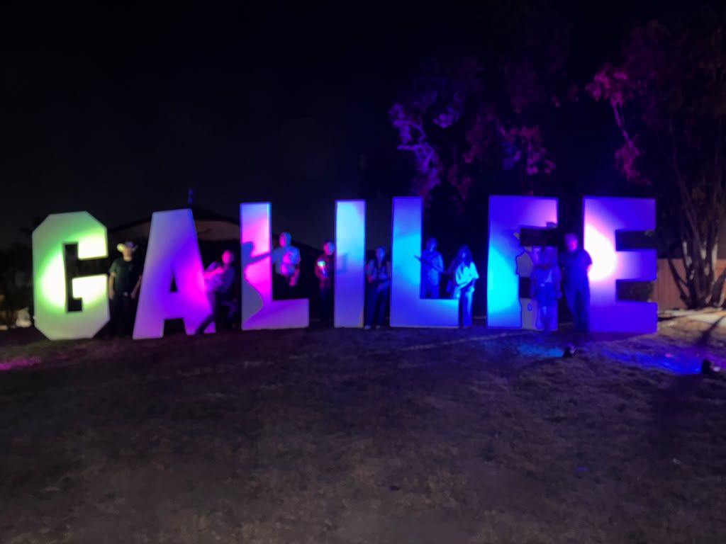 GALILEE letters lit at night
